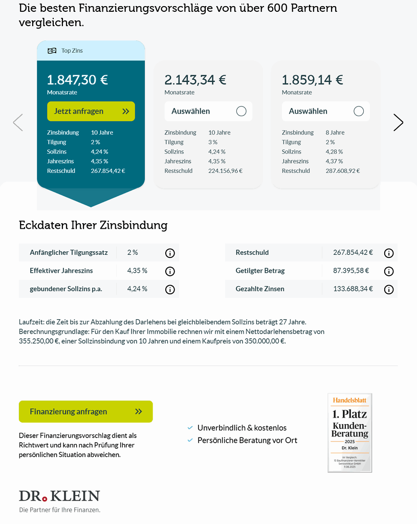 Finanzierungsrechner von Dr. Klein