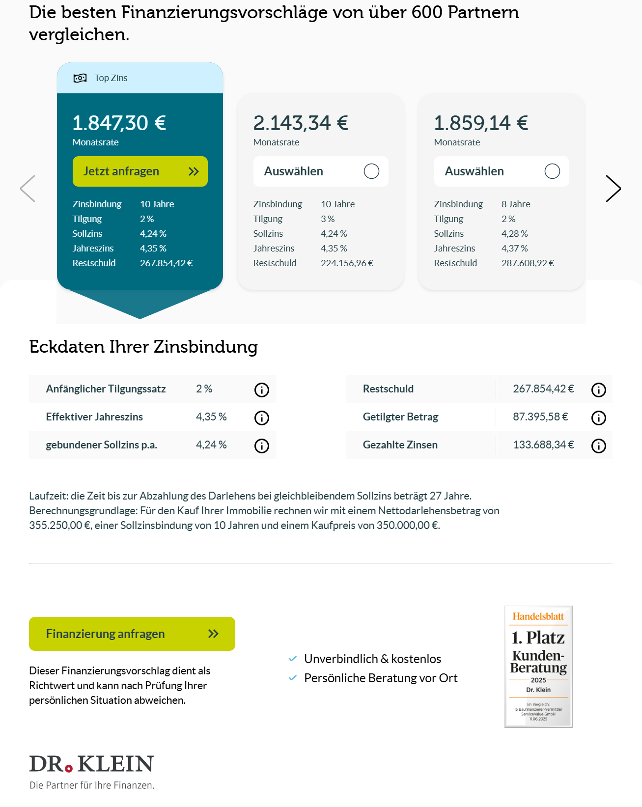 Finanzierungsrechner von Dr. Klein